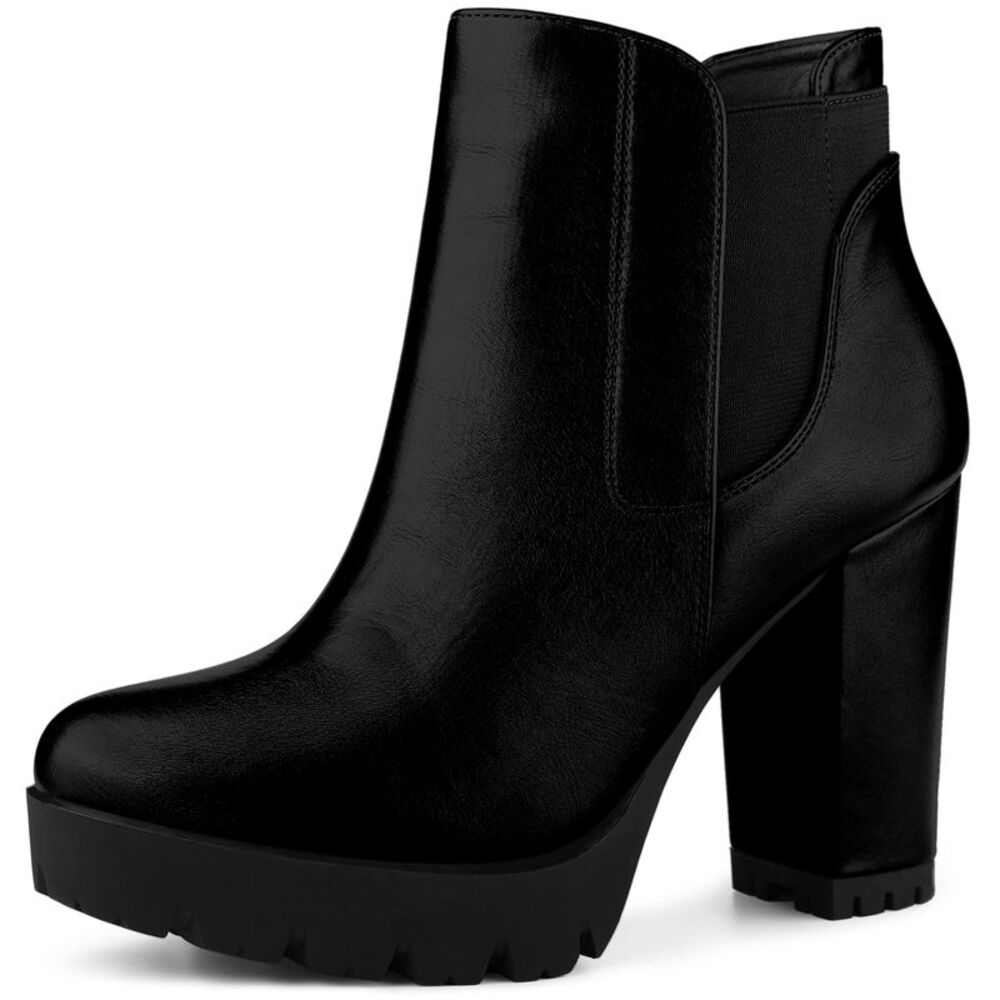 Platform Chunky High Heels Black Chelsea Boots